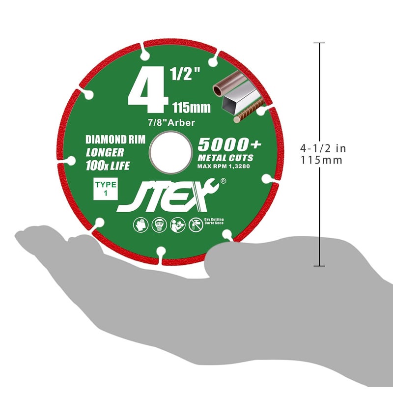 JTEX Diamond Cut Off Wheel 4 1/2 Inch for Angle Grinder, 7/8" Arbor, Metal Cutting for Rebar, Steel, Iron - 3 Pack - Image 3